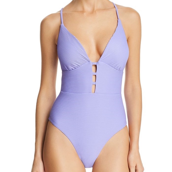 RED CARTER Riviera Sunset Plunge Ribbed One Piece - Picture 1 of 6